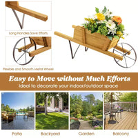 Jardinière chariot en bois Costway, chariot à fleurs rustique décoratif intérieur/extérieur avec roue bleu/beige/rouge