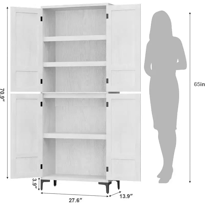 Armoire de rangement haute 71 style farmhouse, étagères réglables et 4 portes - organisateur de garde-manger de salle de bain pour cuisine, salle à manger et bureau