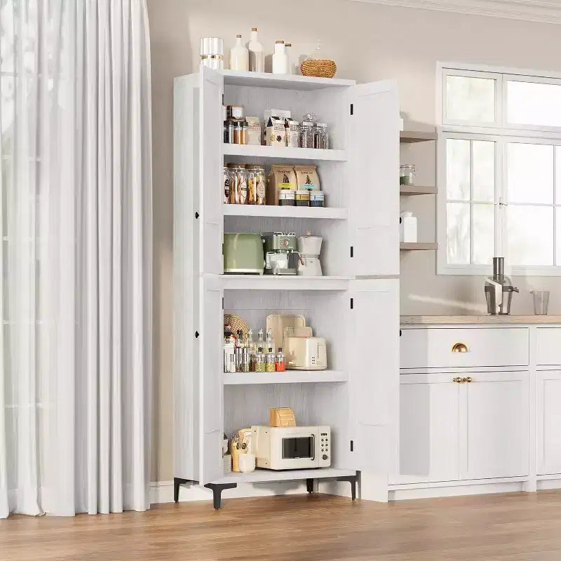 Armoire de rangement haute 71 style farmhouse, étagères réglables et 4 portes - organisateur de garde-manger de salle de bain pour cuisine, salle à manger et bureau