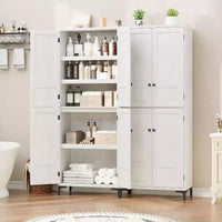 Armoire de rangement haute 71 style farmhouse, étagères réglables et 4 portes - organisateur de garde-manger de salle de bain pour cuisine, salle à manger et bureau