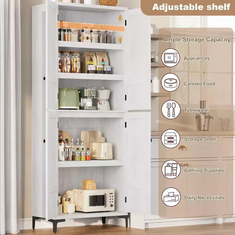 Armoire de rangement haute 71 style farmhouse, étagères réglables et 4 portes - organisateur de garde-manger de salle de bain pour cuisine, salle à manger et bureau