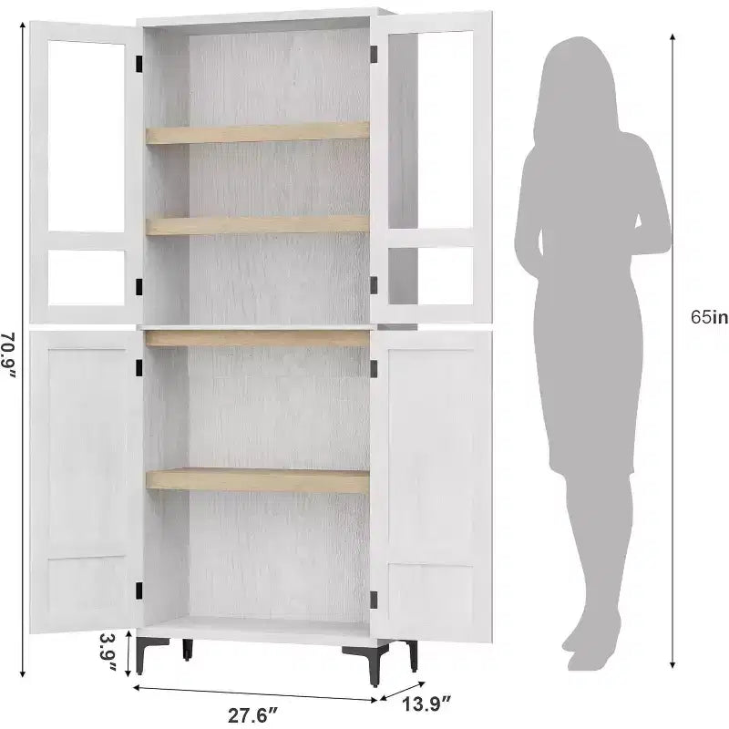 Armoire de rangement haute 71 style farmhouse, étagères réglables et 4 portes - organisateur de garde-manger de salle de bain pour cuisine, salle à manger et bureau