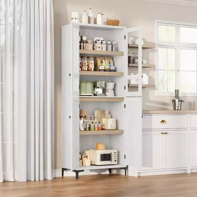 Armoire de rangement haute 71 style farmhouse, étagères réglables et 4 portes - organisateur de garde-manger de salle de bain pour cuisine, salle à manger et bureau