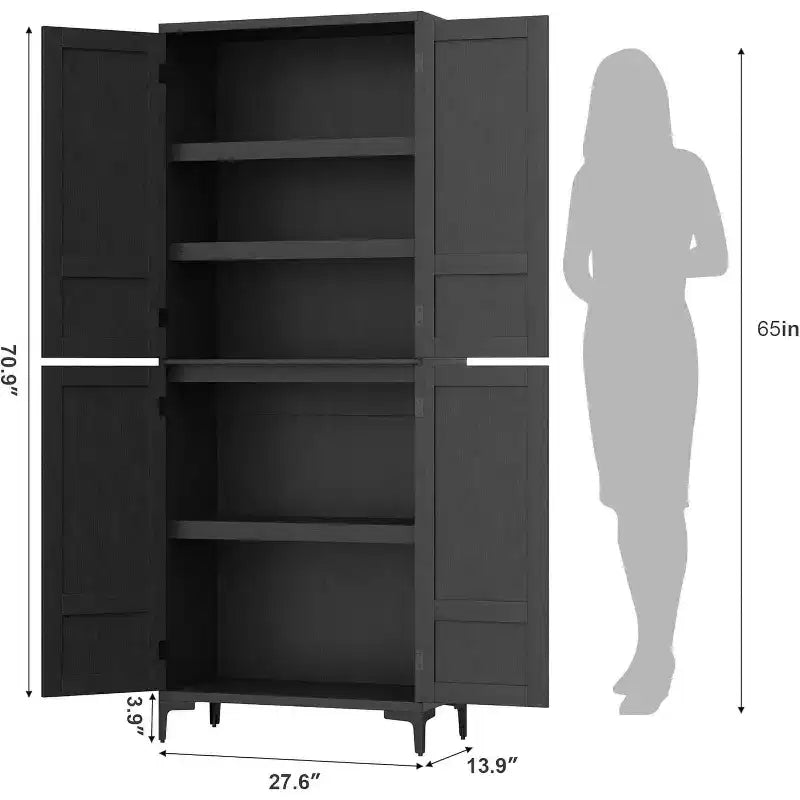 Armoire de rangement haute 71 style farmhouse, étagères réglables et 4 portes - organisateur de garde-manger de salle de bain pour cuisine, salle à manger et bureau