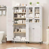 Armoire de rangement haute 71 style farmhouse, étagères réglables et 4 portes - organisateur de garde-manger de salle de bain pour cuisine, salle à manger et bureau