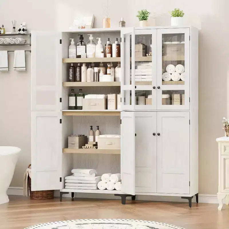 Armoire de rangement haute 71 style farmhouse, étagères réglables et 4 portes - organisateur de garde-manger de salle de bain pour cuisine, salle à manger et bureau