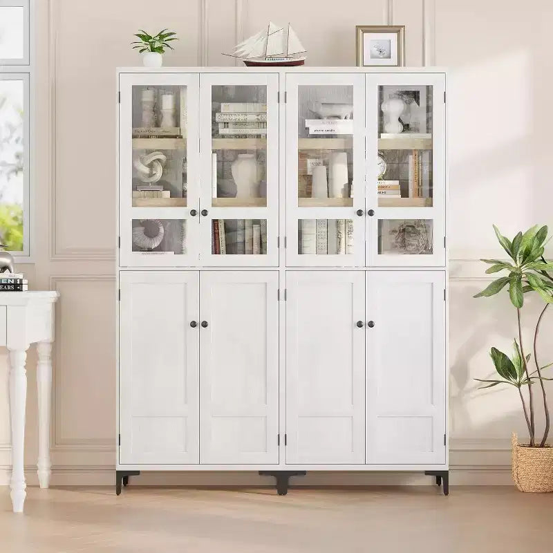 Armoire de rangement haute 71 style farmhouse, étagères réglables et 4 portes - organisateur de garde-manger de salle de bain pour cuisine, salle à manger et bureau