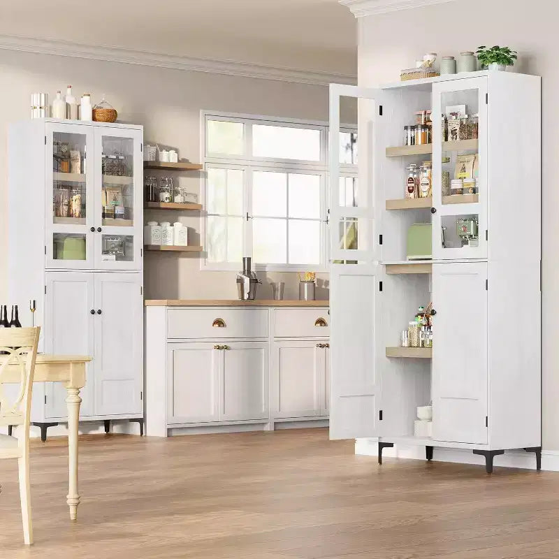 Armoire de rangement haute 71 style farmhouse, étagères réglables et 4 portes - organisateur de garde-manger de salle de bain pour cuisine, salle à manger et bureau