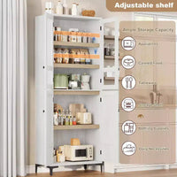 Armoire de rangement haute 71 style farmhouse, étagères réglables et 4 portes - organisateur de garde-manger de salle de bain pour cuisine, salle à manger et bureau