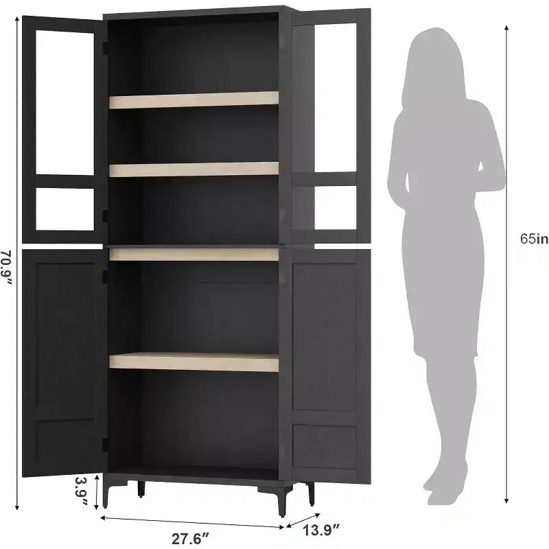 Armoire de rangement haute 71 style farmhouse, étagères réglables et 4 portes - organisateur de garde-manger de salle de bain pour cuisine, salle à manger et bureau