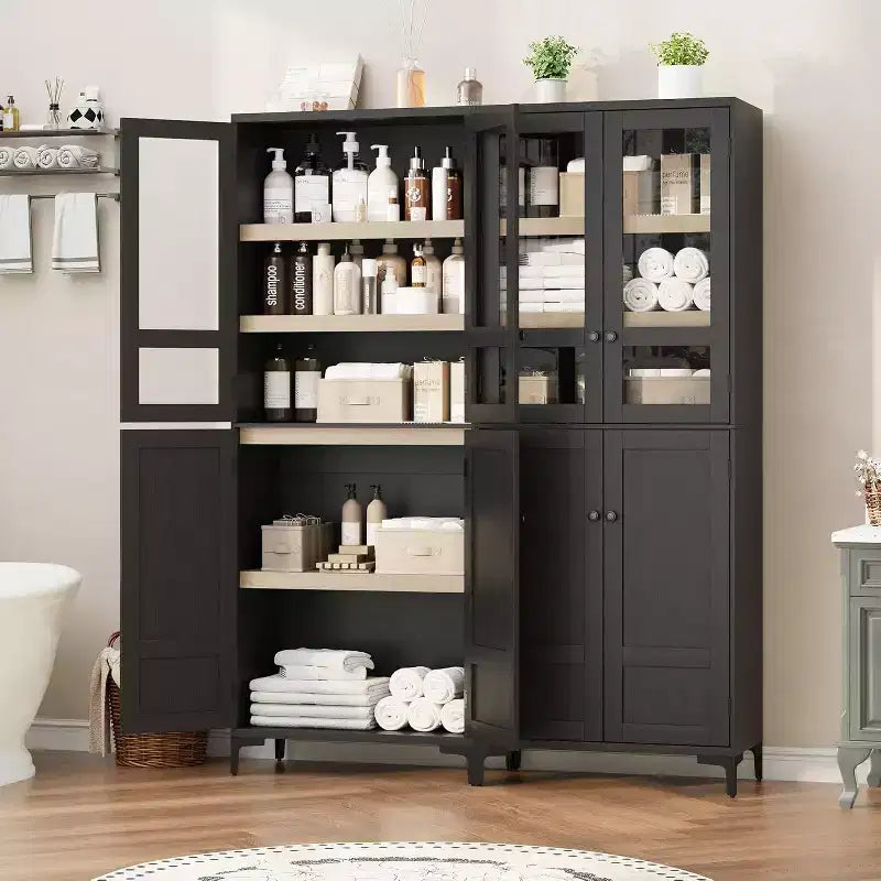 Armoire de rangement haute 71 style farmhouse, étagères réglables et 4 portes - organisateur de garde-manger de salle de bain pour cuisine, salle à manger et bureau