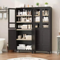 Armoire de rangement haute 71 style farmhouse, étagères réglables et 4 portes - organisateur de garde-manger de salle de bain pour cuisine, salle à manger et bureau