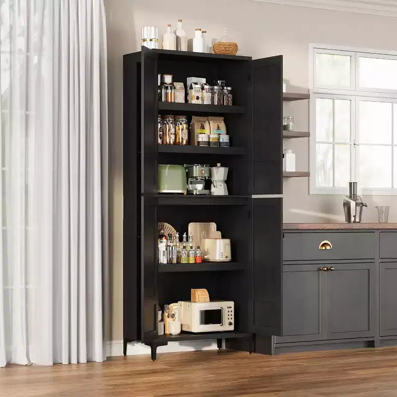 Armoire de rangement haute 71 style farmhouse, étagères réglables et 4 portes - organisateur de garde-manger de salle de bain pour cuisine, salle à manger et bureau