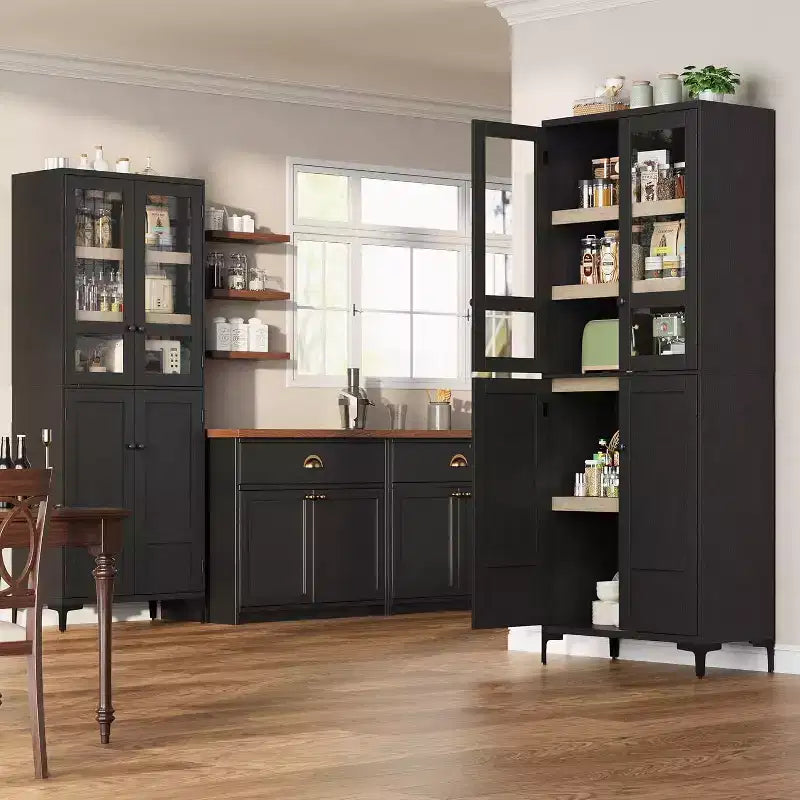 Armoire de rangement haute 71 style farmhouse, étagères réglables et 4 portes - organisateur de garde-manger de salle de bain pour cuisine, salle à manger et bureau