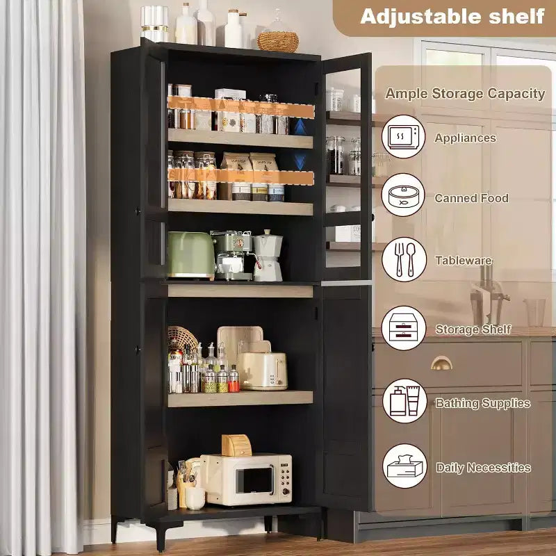 Armoire de rangement haute 71 style farmhouse, étagères réglables et 4 portes - organisateur de garde-manger de salle de bain pour cuisine, salle à manger et bureau