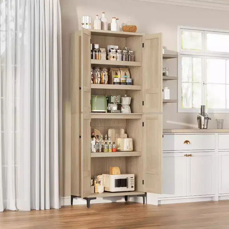 Armoire de rangement haute 71 style farmhouse, étagères réglables et 4 portes - organisateur de garde-manger de salle de bain pour cuisine, salle à manger et bureau