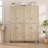 Armoire de rangement haute 71 style farmhouse, étagères réglables et 4 portes - organisateur de garde-manger de salle de bain pour cuisine, salle à manger et bureau