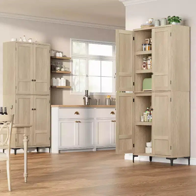 Armoire de rangement haute 71 style farmhouse, étagères réglables et 4 portes - organisateur de garde-manger de salle de bain pour cuisine, salle à manger et bureau