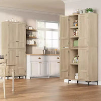 Armoire de rangement haute 71 style farmhouse, étagères réglables et 4 portes - organisateur de garde-manger de salle de bain pour cuisine, salle à manger et bureau