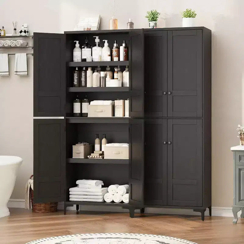 Armoire de rangement haute 71 style farmhouse, étagères réglables et 4 portes - organisateur de garde-manger de salle de bain pour cuisine, salle à manger et bureau