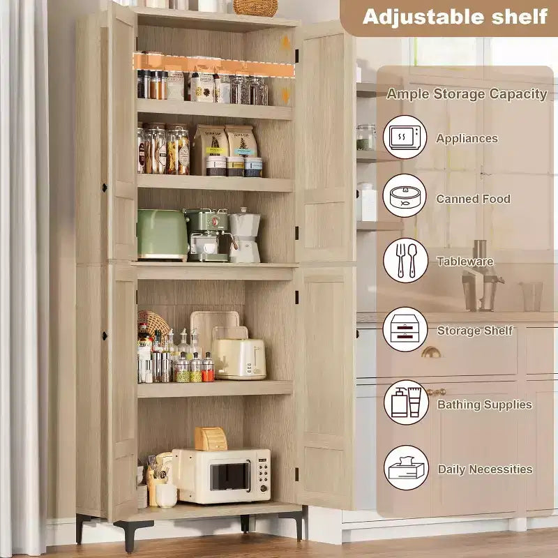 Armoire de rangement haute 71 style farmhouse, étagères réglables et 4 portes - organisateur de garde-manger de salle de bain pour cuisine, salle à manger et bureau