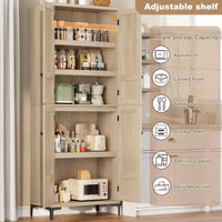 Armoire de rangement haute 71 style farmhouse, étagères réglables et 4 portes - organisateur de garde-manger de salle de bain pour cuisine, salle à manger et bureau