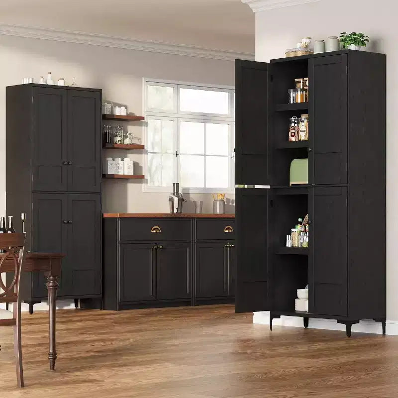 Armoire de rangement haute 71 style farmhouse, étagères réglables et 4 portes - organisateur de garde-manger de salle de bain pour cuisine, salle à manger et bureau