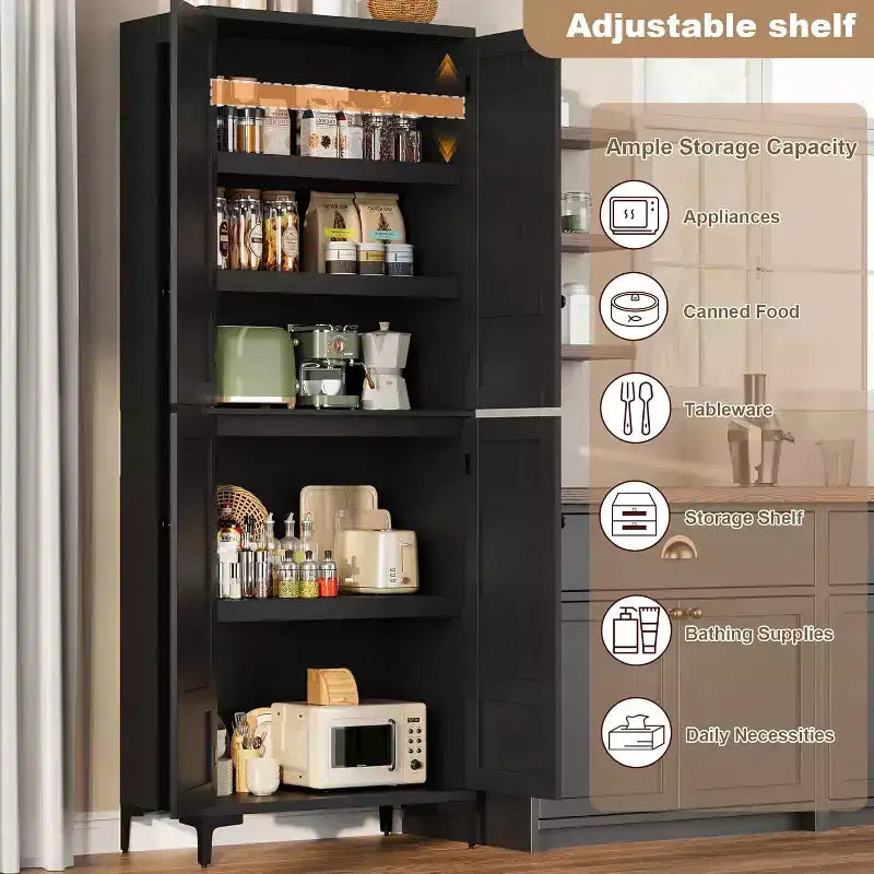 Armoire de rangement haute 71 style farmhouse, étagères réglables et 4 portes - organisateur de garde-manger de salle de bain pour cuisine, salle à manger et bureau