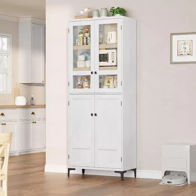 Armoire de rangement haute 71 style farmhouse, étagères réglables et 4 portes - organisateur de garde-manger de salle de bain pour cuisine, salle à manger et bureau