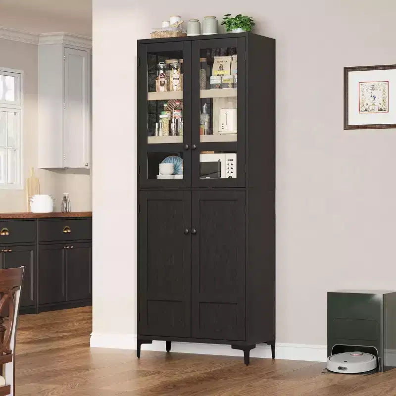 Armoire de rangement haute 71 style farmhouse, étagères réglables et 4 portes - organisateur de garde-manger de salle de bain pour cuisine, salle à manger et bureau