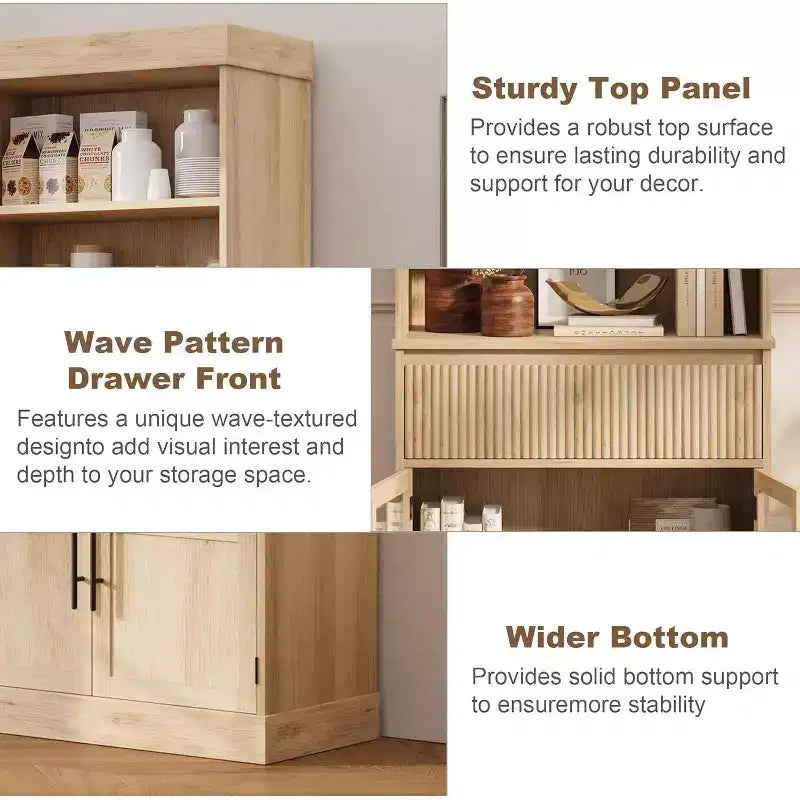 Garde-manger de cuisine haut 70 avec portes vitrées et tiroir - rangement polyvalent pour salon, bureau, salle à manger et entrée