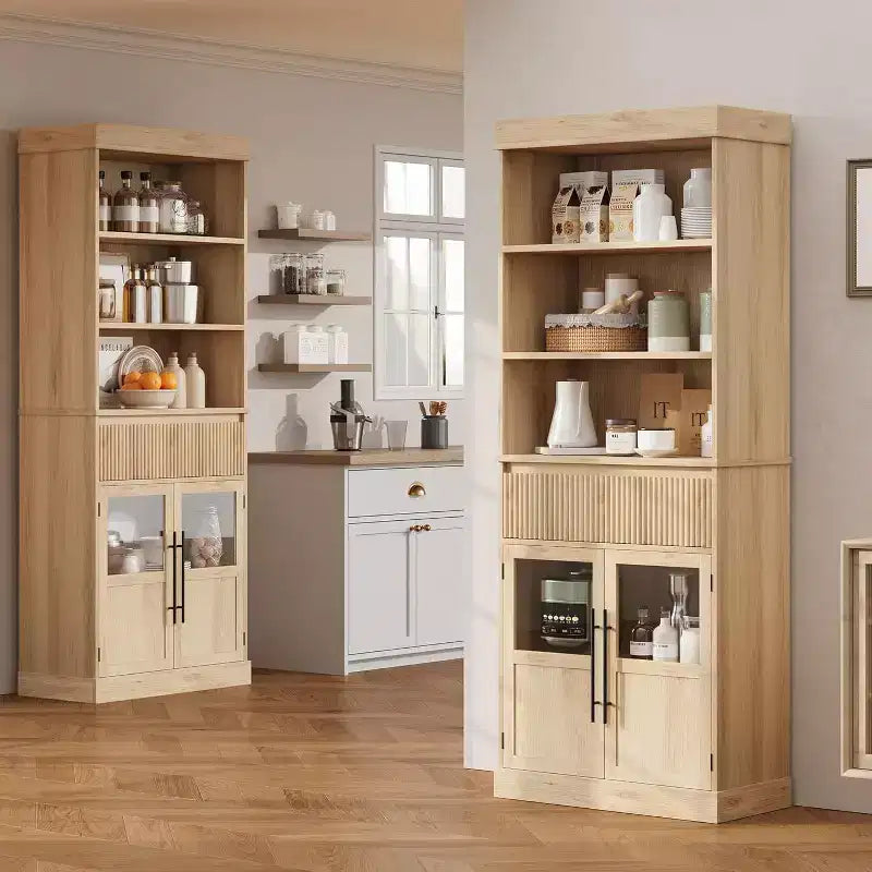 Garde-manger de cuisine haut 70 avec portes vitrées et tiroir - rangement polyvalent pour salon, bureau, salle à manger et entrée