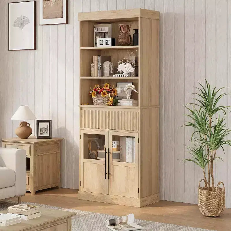 Garde-manger de cuisine haut 70 avec portes vitrées et tiroir - rangement polyvalent pour salon, bureau, salle à manger et entrée