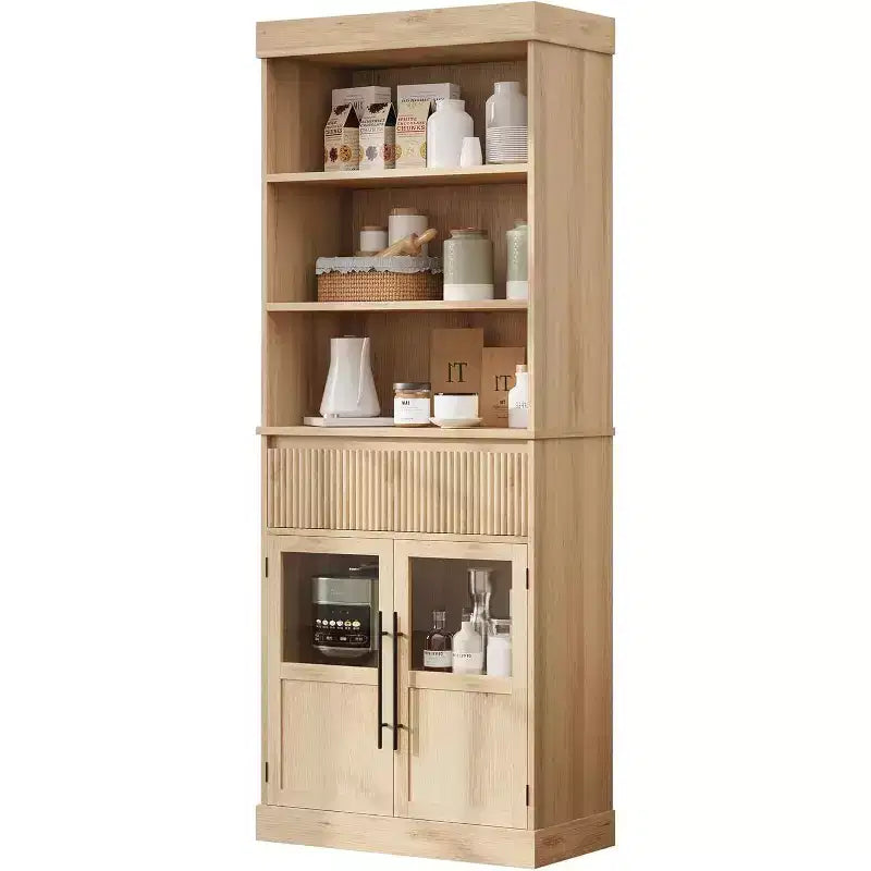 Garde-manger de cuisine haut 70 avec portes vitrées et tiroir - rangement polyvalent pour salon, bureau, salle à manger et entrée