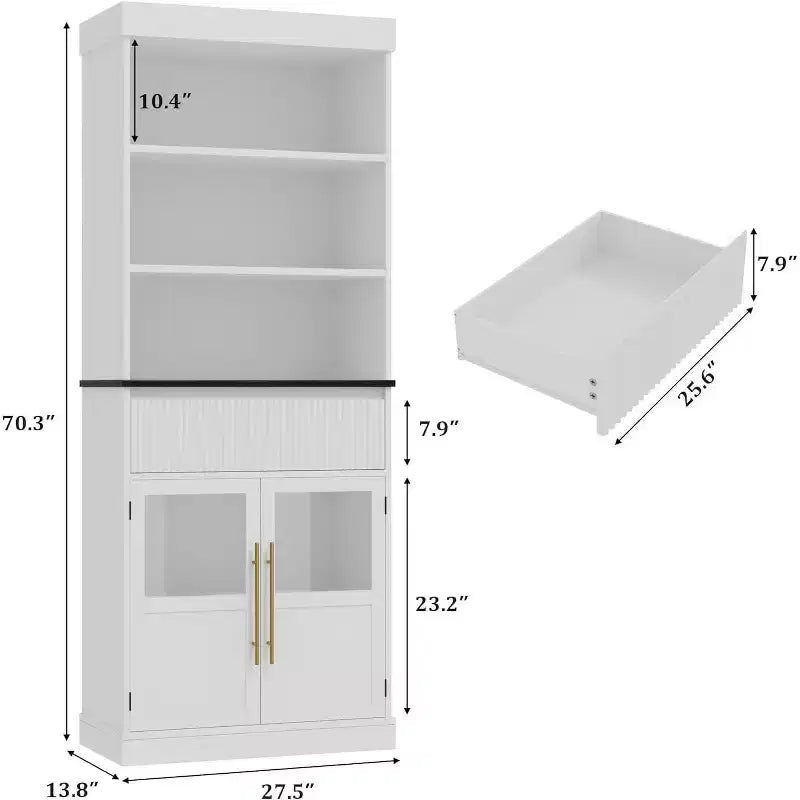 Garde-manger de cuisine haut 70 avec portes vitrées et tiroir - rangement polyvalent pour salon, bureau, salle à manger et entrée