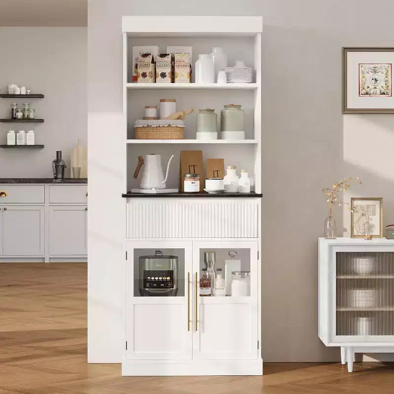 Garde-manger de cuisine haut 70 avec portes vitrées et tiroir - rangement polyvalent pour salon, bureau, salle à manger et entrée