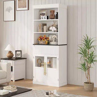 Garde-manger de cuisine haut 70 avec portes vitrées et tiroir - rangement polyvalent pour salon, bureau, salle à manger et entrée