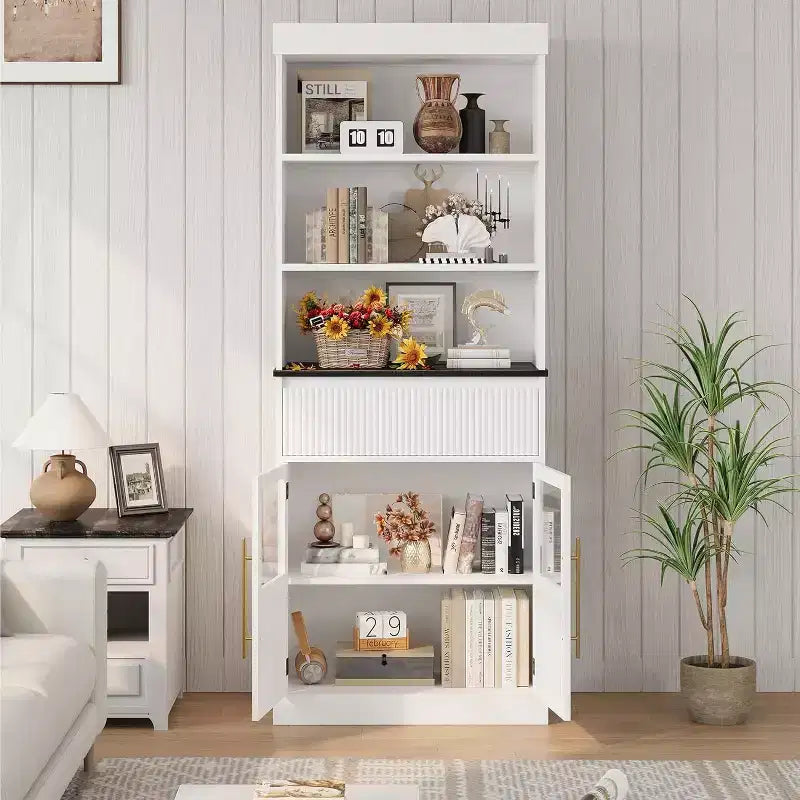 Garde-manger de cuisine haut 70 avec portes vitrées et tiroir - rangement polyvalent pour salon, bureau, salle à manger et entrée