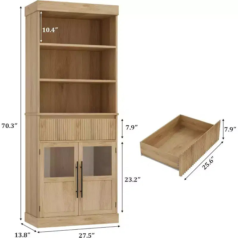 Garde-manger de cuisine haut 70 avec portes vitrées et tiroir - rangement polyvalent pour salon, bureau, salle à manger et entrée