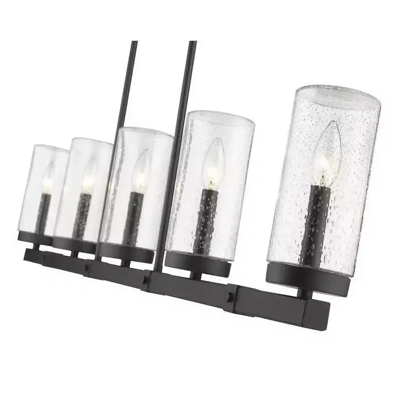 Lustre linéaire d'extérieur Marlow à 5 lumières - Luminaire en aluminium à intensité variable avec abat-jour en verre bullé