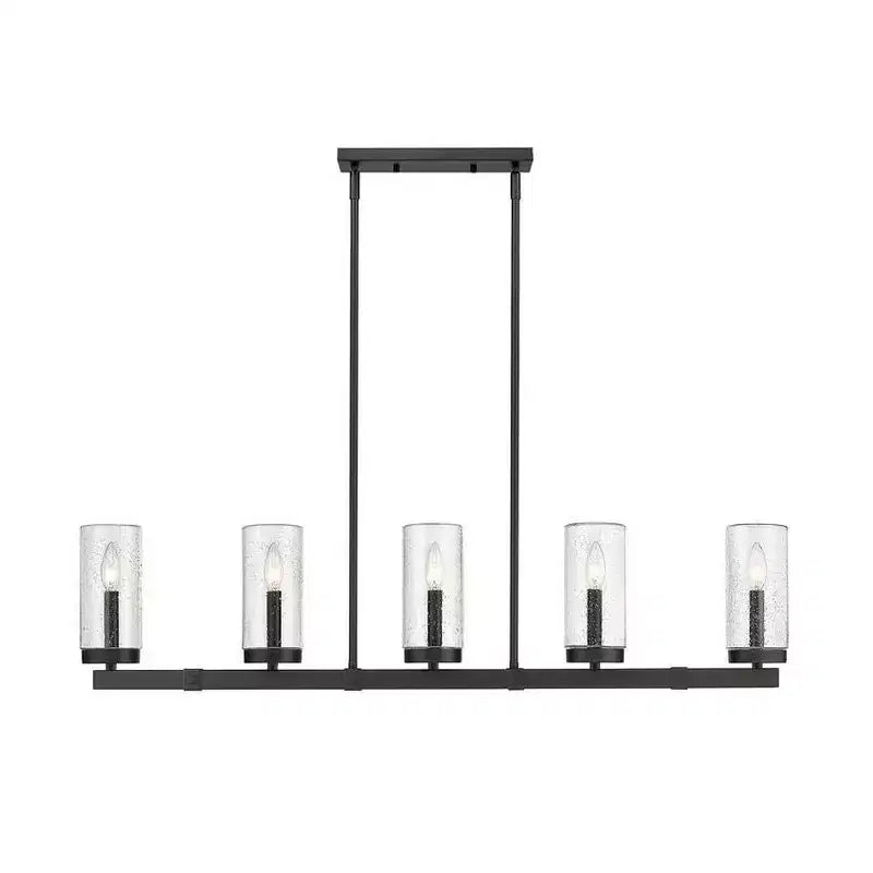 Lustre linéaire d'extérieur Marlow à 5 lumières - Luminaire en aluminium à intensité variable avec abat-jour en verre bullé