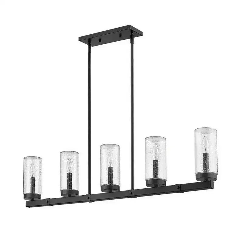 Lustre linéaire d'extérieur Marlow à 5 lumières - Luminaire en aluminium à intensité variable avec abat-jour en verre bullé