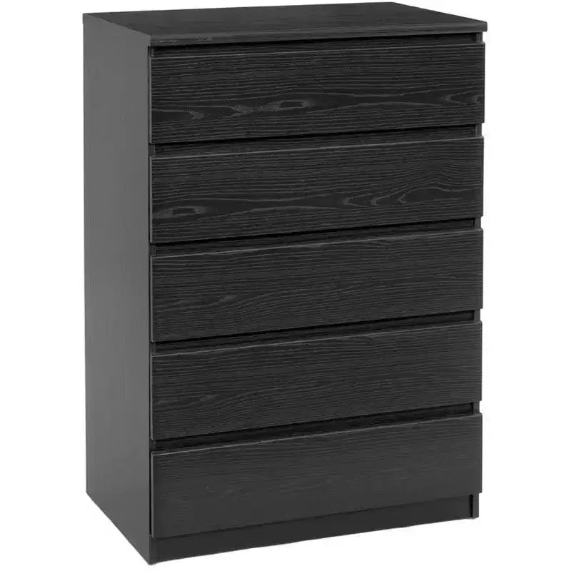 HomeStock Scottsdale chiffonnier 5 tiroirs chiffonnier de rangement contemporain grain de bois noir