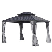 GDFStudio Noah Gazebo en aluminium 12' x 16' avec double toit en acier galvanise, rideaux et filet