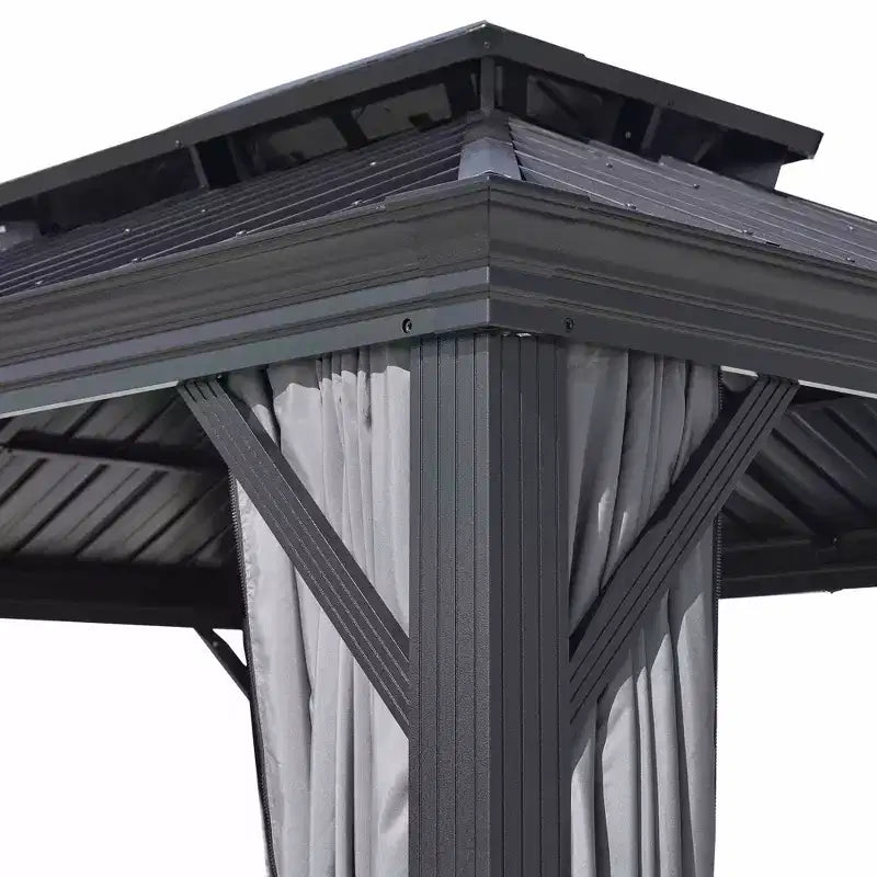 GDFStudio Noah Gazebo en aluminium 12' x 16' avec double toit en acier galvanise, rideaux et filet