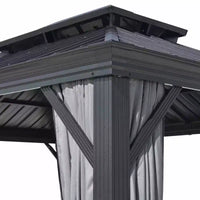 GDFStudio Noah Gazebo en aluminium 12' x 16' avec double toit en acier galvanise, rideaux et filet