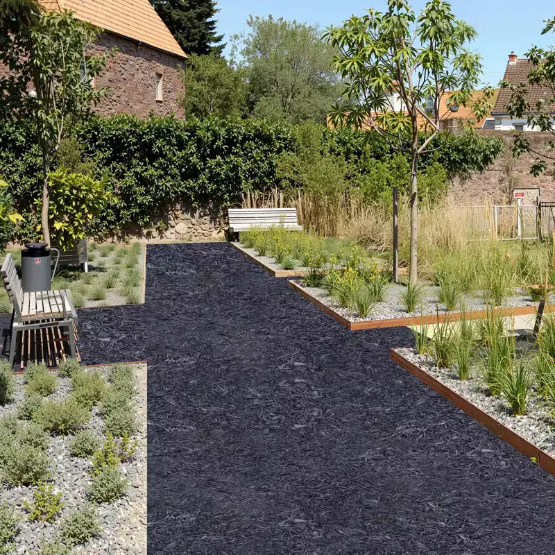 Paillis de caoutchouc VEVOR pour l'aménagement paysager, tapis de paillis en caoutchouc recyclé de 244 x 56 cm, sentier permanent en caoutchouc, bordure de jardin en paillis noir d'aspect naturel