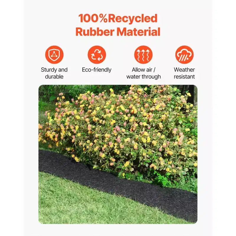 Paillis de caoutchouc VEVOR pour l'aménagement paysager, tapis de paillis en caoutchouc recyclé de 244 x 56 cm, sentier permanent en caoutchouc, bordure de jardin en paillis noir d'aspect naturel