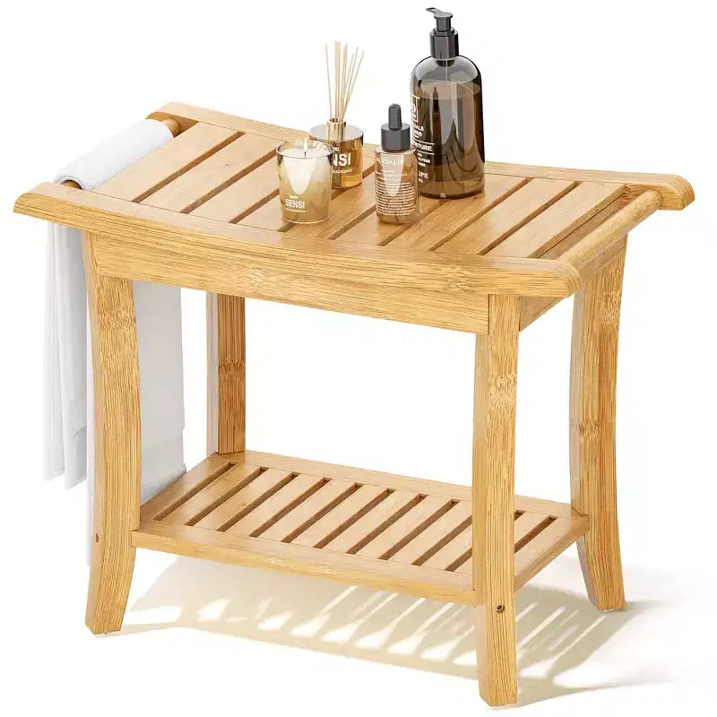 Banc de douche en bambou avec étagère de rangement, tabouret de bain étanche avec poignées, patins antidérapants, capacité de 150 kg pour spa, salle de bain, personnes âgées