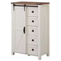 SinCiDo commode haute moderne style farmhouse à 5 tiroirs avec porte de grange coulissante, commode organisateur de rangement pour chambre, salon et chambre d'enfant